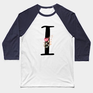 Letter I With Watercolor Floral Wreath Baseball T-Shirt